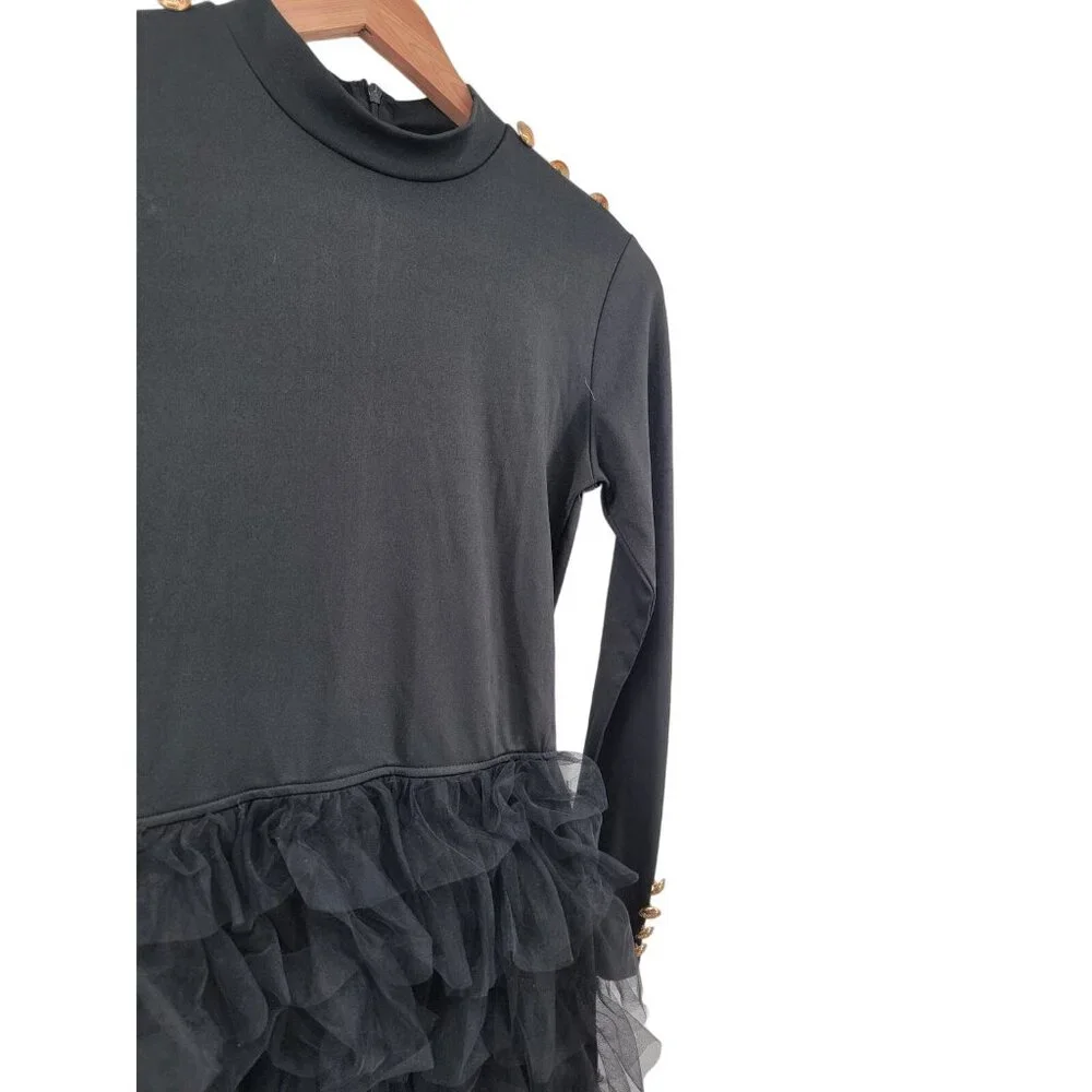 CBR Long Sleeved Ruffle‎ Dress Small Black